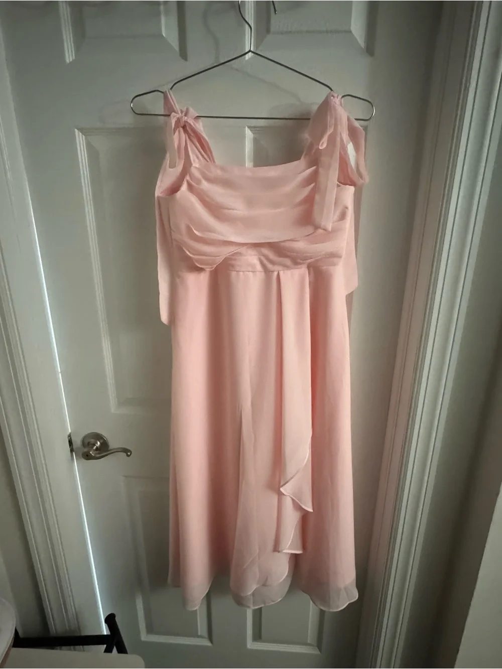 Blush Pink Ruffle-Slit A-Line Evening Dress size 8